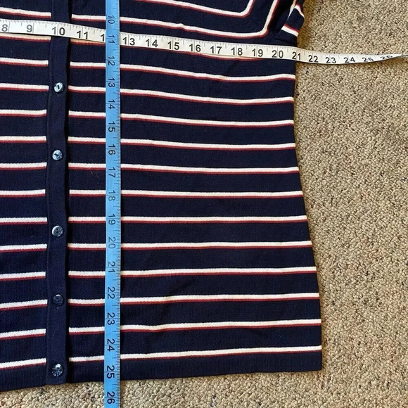 Talbots Je T’aime Women’s XLp Cotton Cardigan Sweater Blue Red White Stripes - Picture 2 of 6